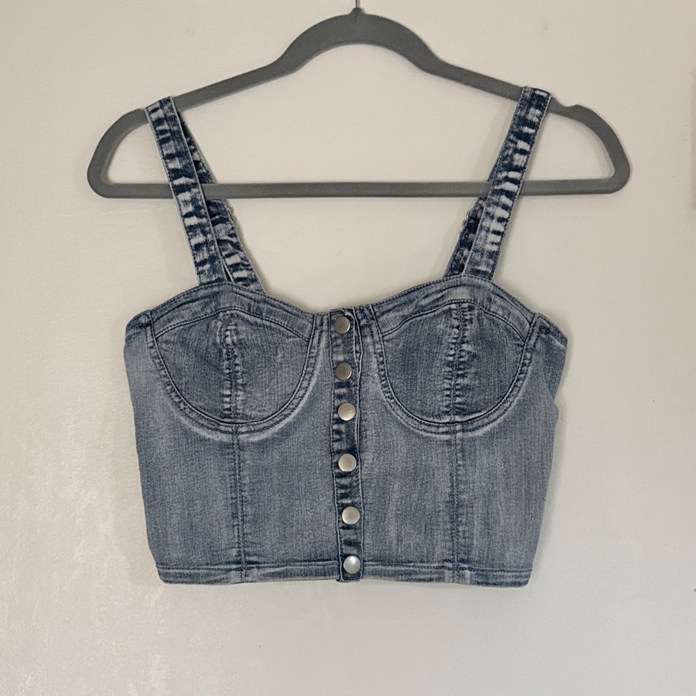Forever 21 Light Blue Denim Cropped Bustier Top | size medium